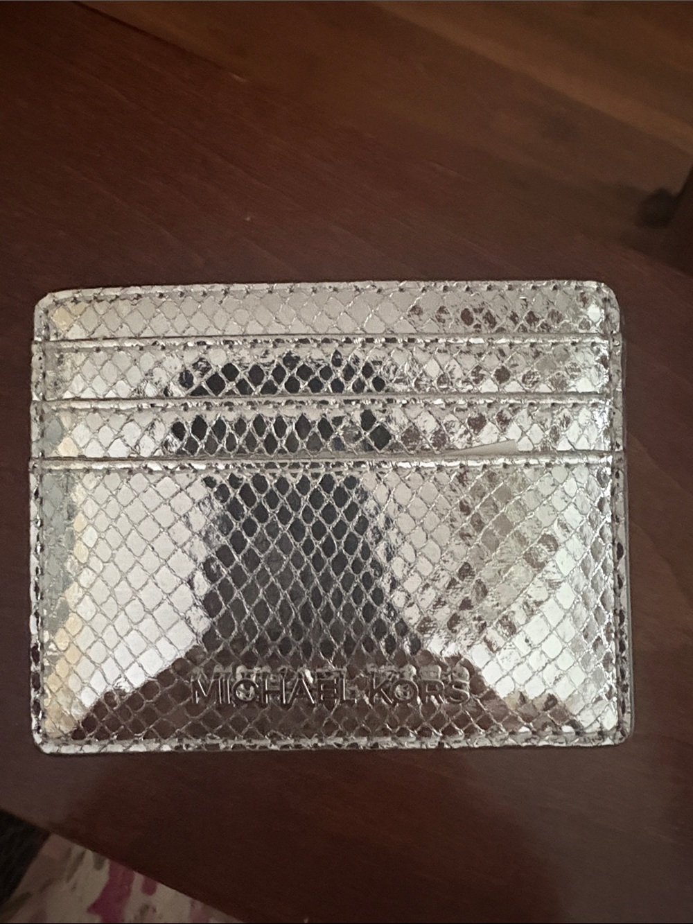 MICHAEL KORS Silver Snake-Embossed Card Case